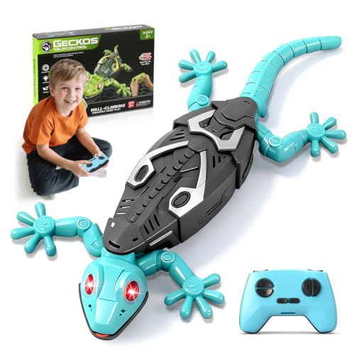 KETIEE RC Wall Crawler Gecko: Wall Climbing Gecko Toy for Kids | Remote Control Climbing Lizard with Led Glow Eyes,Rechargeable Floor Ceiling Crawling Robot Prank Toy,Gift for Boy Girl 3+Yrs