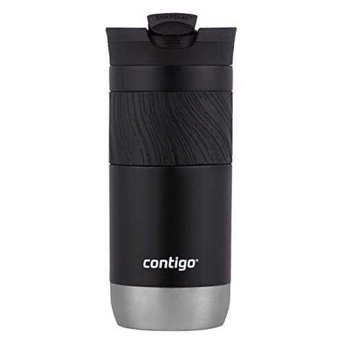 Contigo Byron Vacuum-Insulated Stainless Steel Travel Mug, Licorice, 16oz | Leak-Proof Lid, Thermalock Insulation, Hot 6 Hrs or Cold 12 Hrs, One-Handed Drinking, Textured Grip, Fits Car Cup Holders