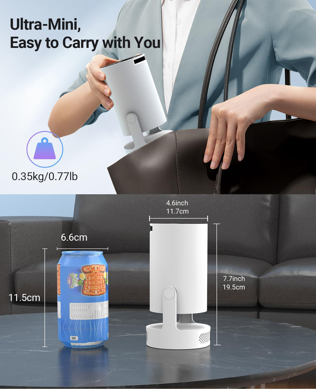 Mini Portable Projector with Wifi 6 and Bluetooth,Base Speaker(M) | 4K Support Projector with 5w Sound Base Speaker,Auto Vertical Keystone 210°Rotatable Proyector
