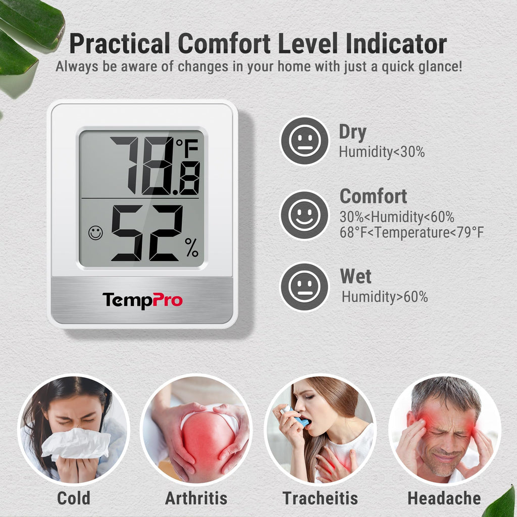 TempPro TempAir Digital Hygrometer Indoor Thermometer | Humidity Meter Room Thermometer with Temperature and Humidity Monitor Mini Hygrometer
