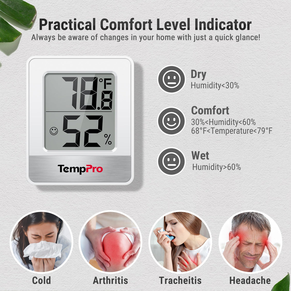 TempPro TempAir Digital Hygrometer Indoor Thermometer | Humidity Meter Room Thermometer with Temperature and Humidity Monitor Mini Hygrometer