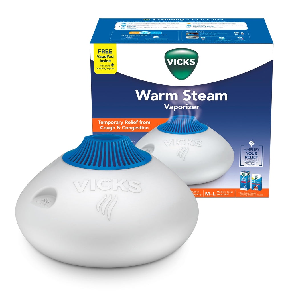 Vicks Warm Steam Vaporizer Humidifier for Medium and Large Rooms, 1.5 Gal | Warm steam humidifier provides warm relief at night for nasal congestion, can be used with VapoPads and VapoSteam
