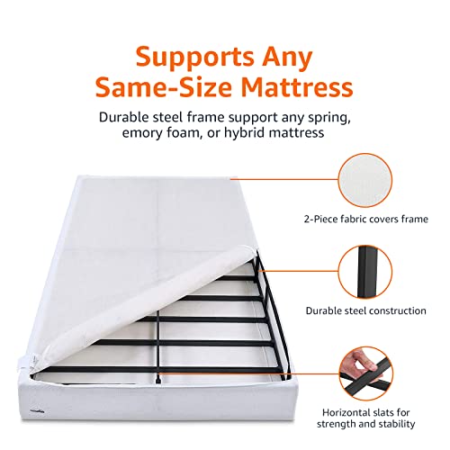Amazon Basics Smart Box Spring Bed Base, 5-Inch Low Profile Height Mattress Foundation, Sturdy Durable Steel Support, Tool-Free Easy Assembly, Queen, 79" x 59.5" x 5", White
