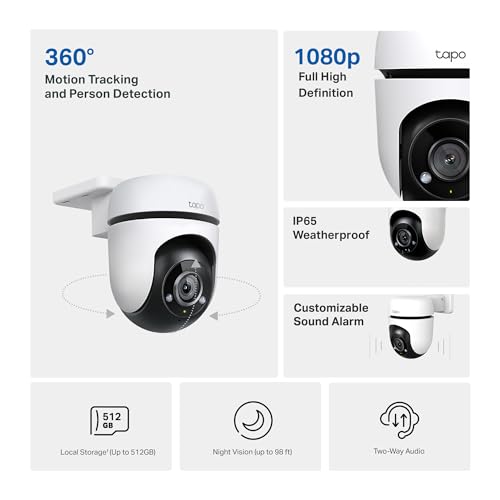 TP-Link Tapo 1080P Outdoor Wired Pan/Tilt Security Camera, C500 | 360° View, Motion Tracking, Works with Alexa & Google Home, Night Vision, Free AI Detection, Cloud & SD Card Storage