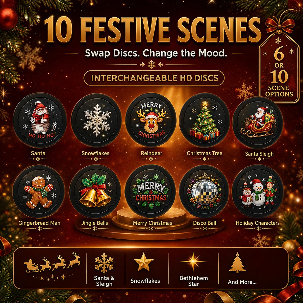 2027 New Plug and Play Hd Christmas Projector Indoor, 360°Adjustable Christmas Scene Projector Indoor, Holiday Projector for Bedroom, Gaming Room (10 Projection Films)
