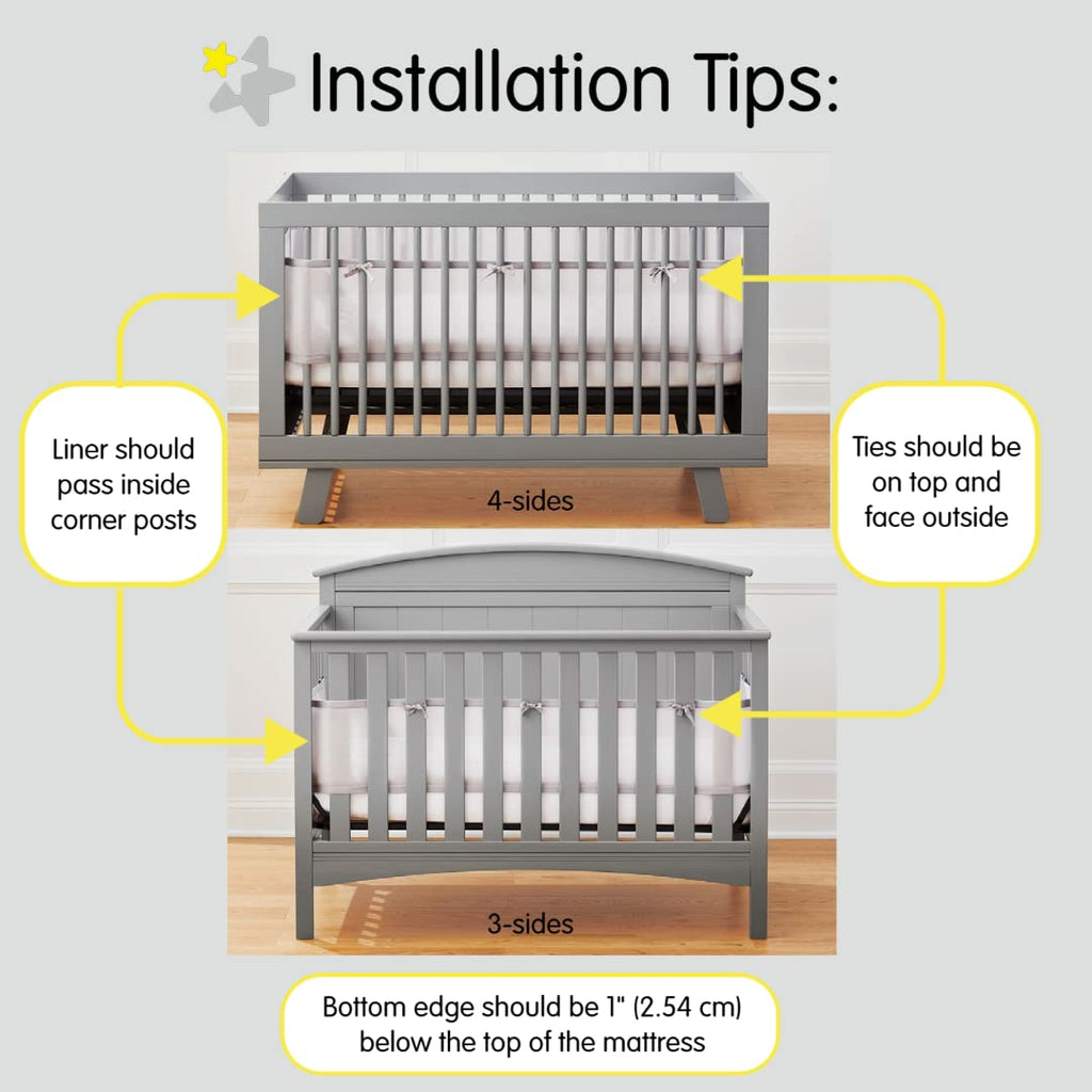BreathableBaby Breathable Mesh Liner for Full-Size Cribs, Classic 3mm Mesh, White (Size 4FS Covers 3 or 4 Sides)