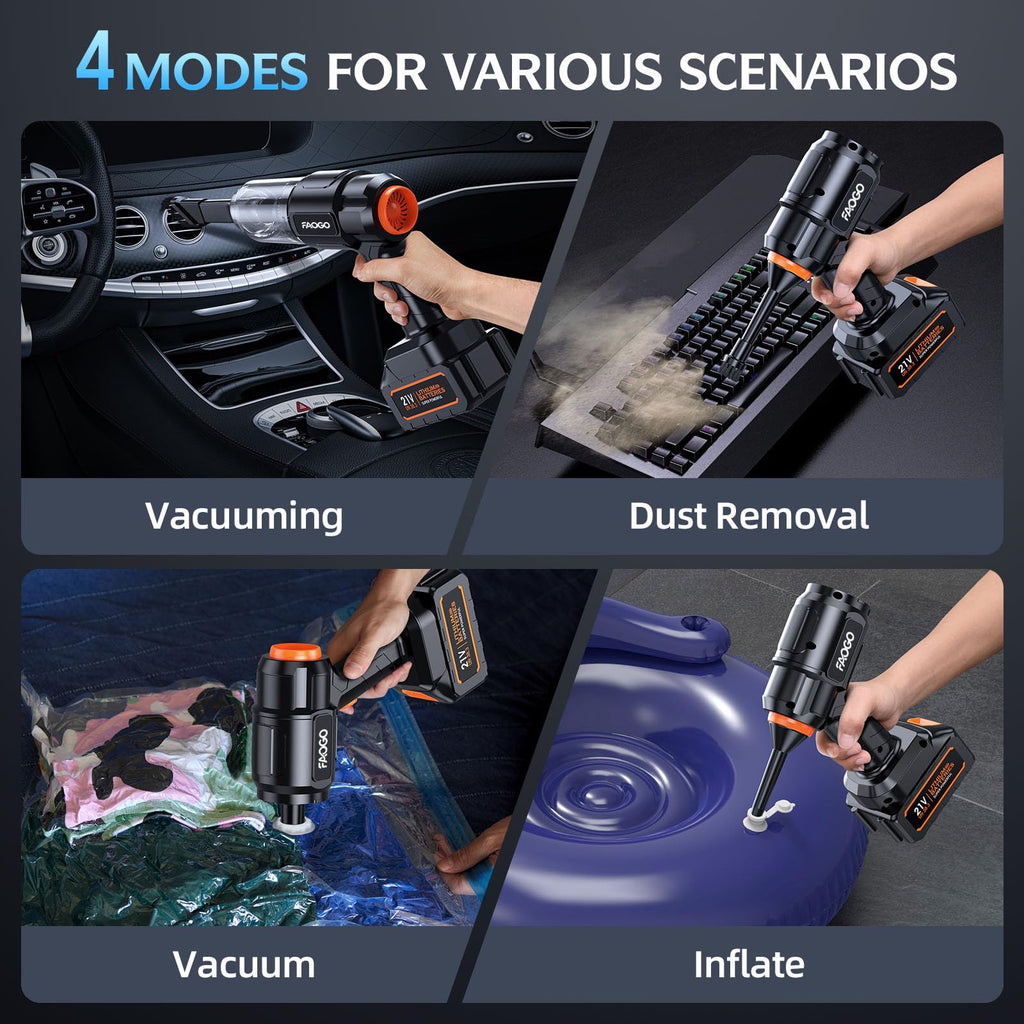Car Vacuum Portable Cordless, 50000Pa High Power Brushless Motor, Rechargeable Handheld Vacuum with 2 Batteries & Charger, 6-in-1 Vacuum Cleaners for Home, Pet Hair & Keyboard, Ink Black