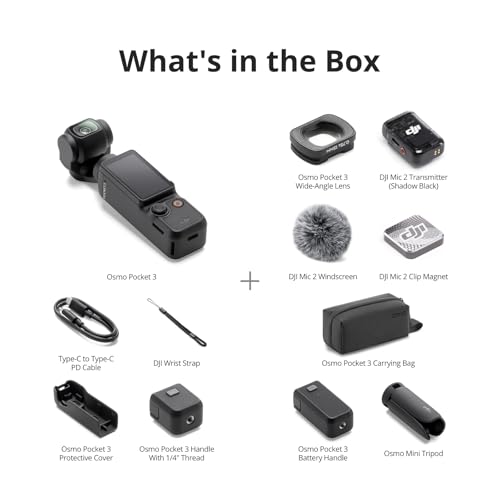 DJI Osmo Pocket 3 Creator Combo, Vlogging Camera with 1'' CMOS & 4K/120fps | 3-Axis Stabilization, Spotlight Follow, Fast Focusing, Mic Included for Clear Sound, Small Camera for Photography