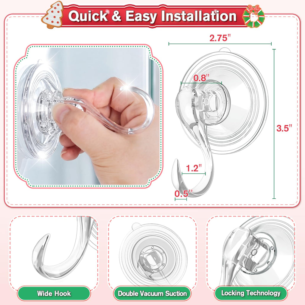 VIS'V Suction Wreath Hanger with Wipes, 22 Lb Capacity, Large, Clear, 2 Pcs | Heavy Duty, Removable and Reusable, Invisible Design, Locking Technology, Dual Vacuum Suction, Fit for Smooth Flat Surfaces