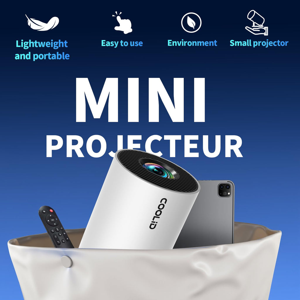 [Built-in Apps & 2026 Upgraded] Mini Projector Support 4K 1080P Auto Keystone 180° Rotatable with WiFi 6 and Bluetooth 5.4, Projector Portable Compatibile with HDMI/TV Stick/Memory Stick/Laptop-White