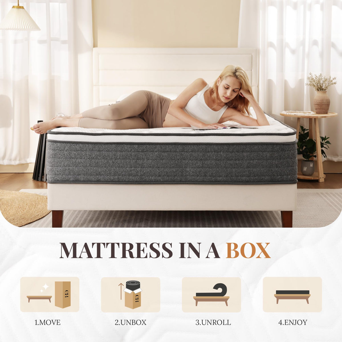 Queen Mattress, 12 Inch Queen Size Hybrid Mattresses in a Box | Medium Feel Foam and Individual Pocket Springs, Fiberglass Free Mattress, Extra Edge Support, Pressure Relief, CertiPUR-US