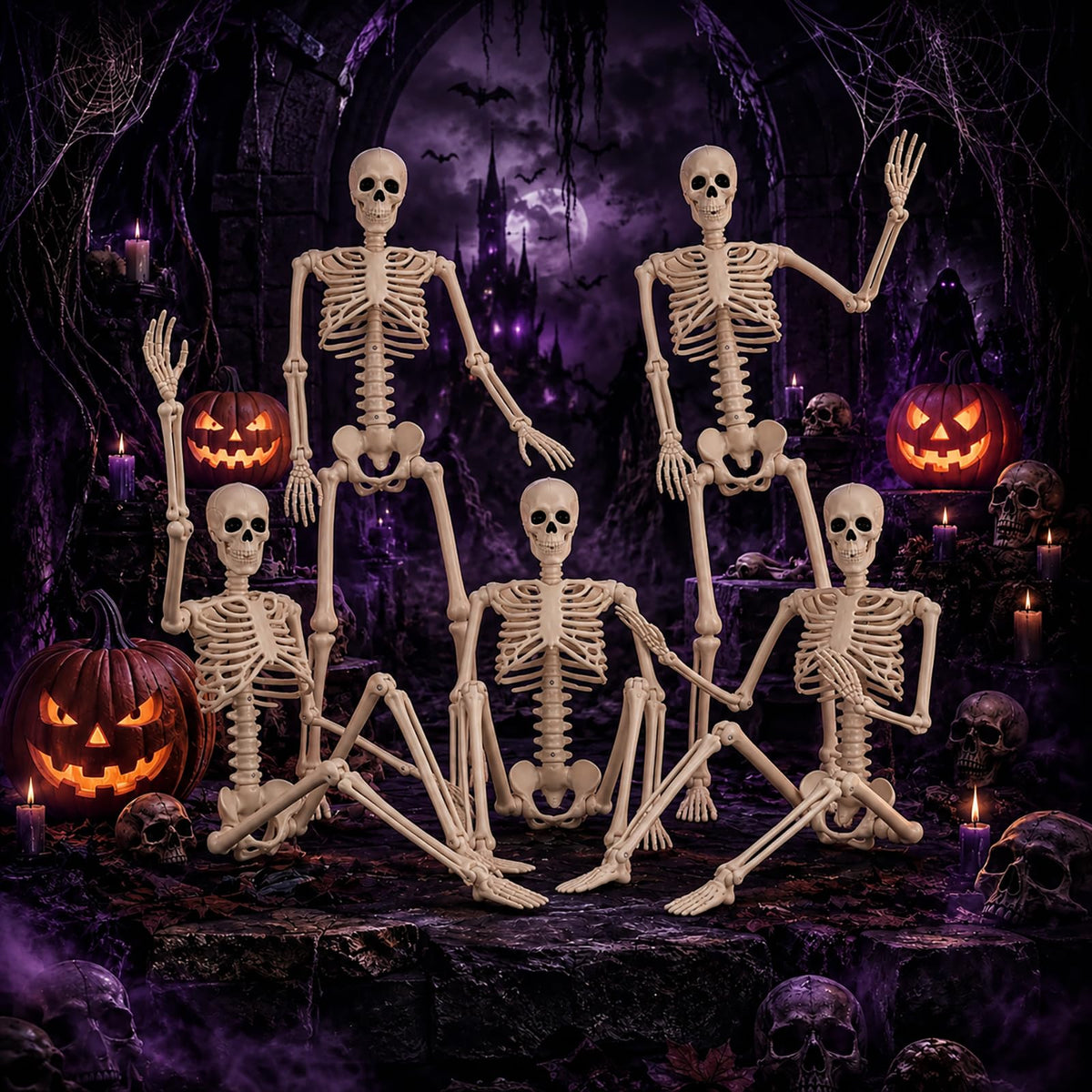 Abakuku 2 Pack 36" Halloween Skeleton Decorations,Human Bones for Halloween Party with Movable Joints,for Haunted Houses, Front Lawn, Graveyard Props