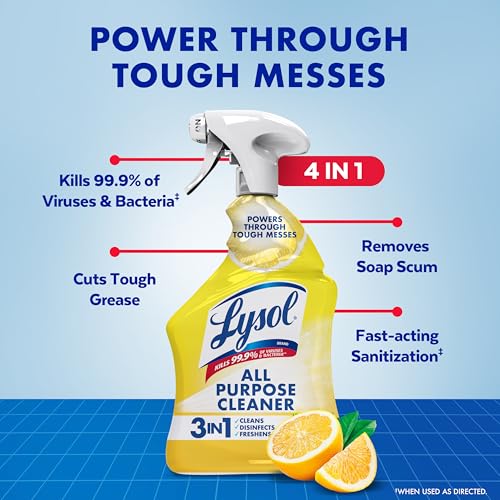 Lysol All Purpose Cleaner Spray, Disinfectant, Lemon, 32oz | Multipurpose Cleaner, Sanitizer & Disinfectant Spray, Degreaser, Multi-Surface Kitchen & Bathroom Cleaner, Cleaning Supplies