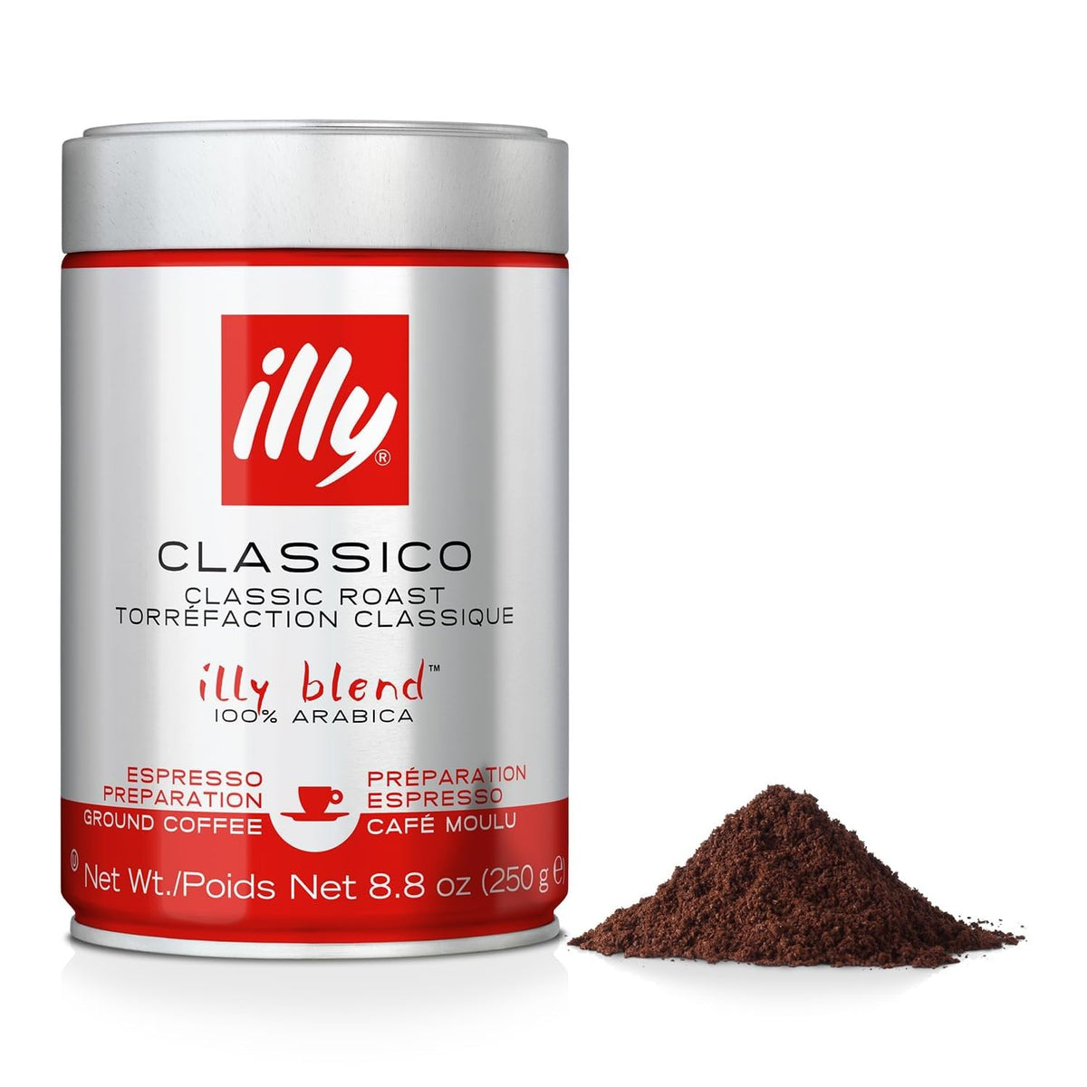 illy Ground Espresso Coffee, Classico Medium Roast, 8.8 oz | 100% Arabica, Premium Italian Coffee, Pre-Ground for Espresso Machines