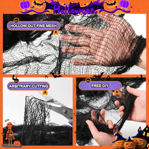 Land Guard Halloween Creepy Cloth Black 200 × 40 Inch Gauze Fabic | Gothic Halloween Decorations for Indoor Outdoor Haunted House Party, Easy to Hang, Cut at Will, Photo Backdrop