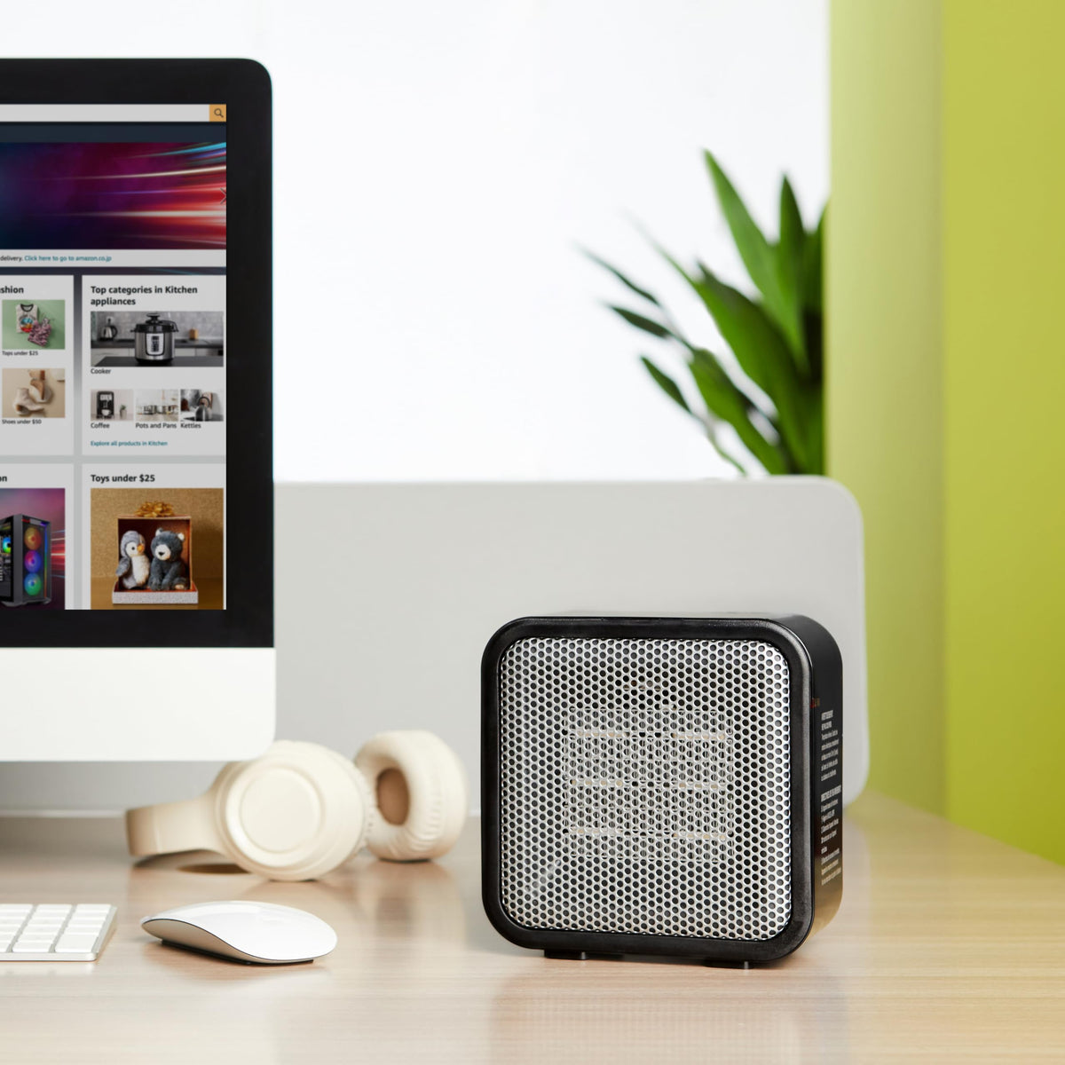 Amazon Basics Ceramic Portable Mini Space Heater for Office Desk, Indoor Use, Fast Heating, 500W, With Tip-Over Protection, Lightweight 1.4 lbs, Black, 5.87"D x 3.15"W x 5.95"H