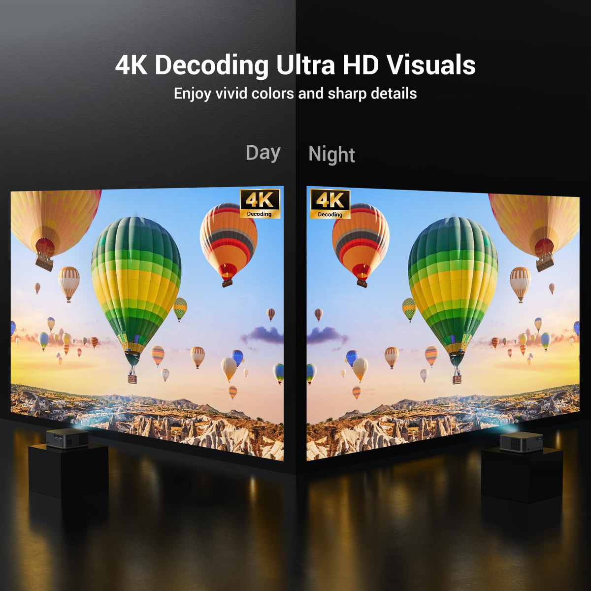HAPPRUN 2000 ANSI 4K Decoding Projector with WiFi and Bluetooth, Auto Focus | 300'' Display for Indoor/Outdoor, Portable Home Theater, Smart Movie Projector Compatible with Phone/TV Stick/PC/PS5