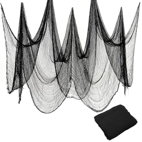 Land Guard Halloween Creepy Cloth Black 200 × 40 Inch Gauze Fabic | Gothic Halloween Decorations for Indoor Outdoor Haunted House Party, Easy to Hang, Cut at Will, Photo Backdrop