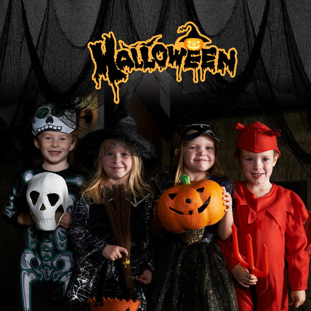 6 Pack Black Halloween Creepy Cloth, 30 x 72 Inch - Yobbai | Stretchy Cotton Gauze; Easy to Hang, Cut & Shape for Haunted Houses, Porches, Doorways, Mantels, Parties, Indoor or Outdoor