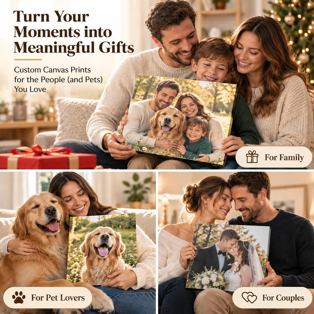 Custom Canvas Prints with Your Photo, Personalized Picture Wall Art 8x10in | Ship Next Day, Custom Photo Gifts for Mom Dad Pet Couple Family Wedding Anniversary, Floating Frame Available, Ready to Hang