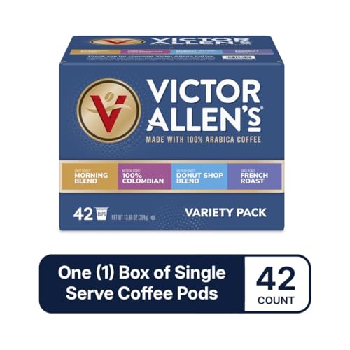 Victor Allen's Coffee Variety Pack (Morning Blend, 100% Colombian, Donut Shop Blend, and French Roast), 42 Count, Single Serve Coffee Pods for Keurig K-Cup Brewers