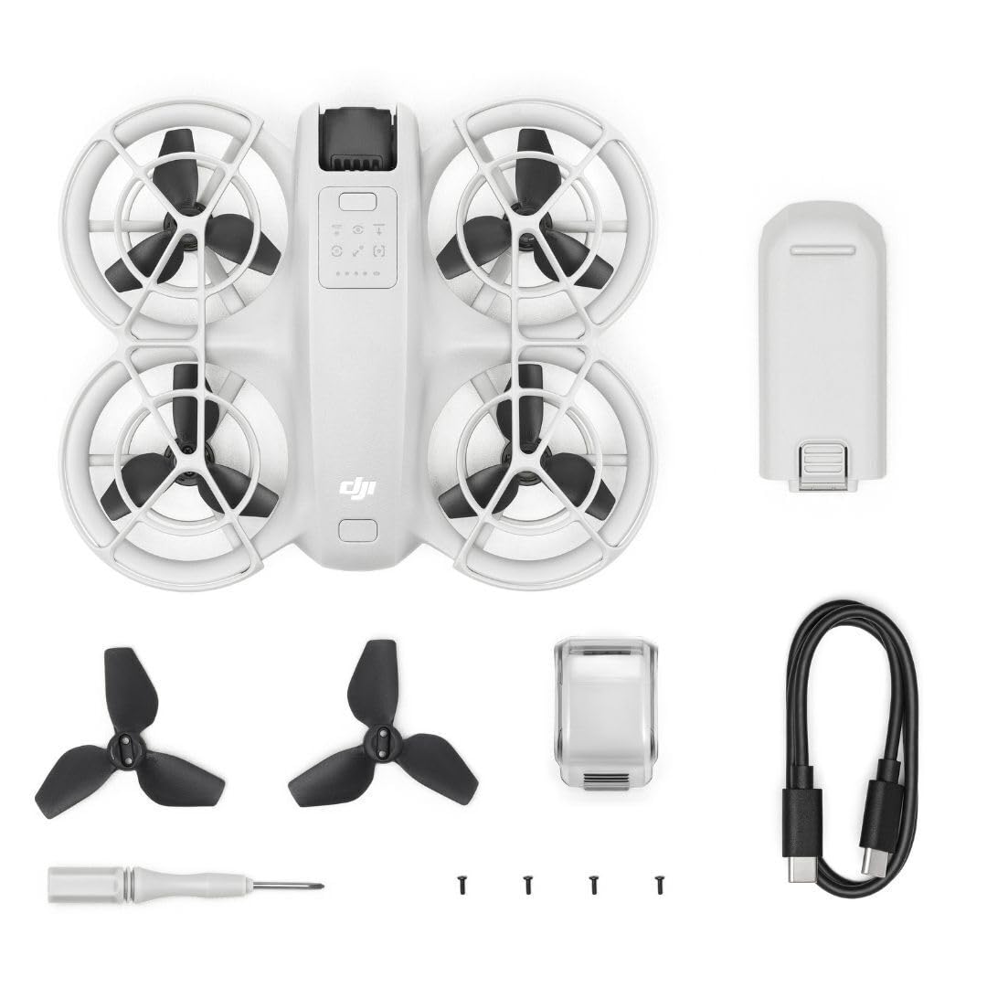 DJI Neo, Mini Drone with 4K UHD Camera for Adults, 135g Self Flying Drone that Follows You, Palm Takeoff, Subject Tracking, QuickShots, Stabilized Video, Built-In Propeller Guard (Controller-Free)