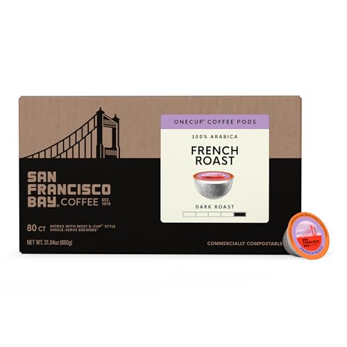 San Francisco Bay French Roast K-Cup Compatible Coffee Pods, 80 ct | Commercially compostable single-serve pods, dark roast delivers a bold, smooth cup in any K-Cup brewer