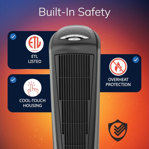 Lasko 23" Ceramic Tower Space Heater with Remote Control - Silver - 751320 | 1500W, Widespread Oscillation, 2 Heat Settings, Portable Tower Heater for Indoor Use and Office, Timer, Overheat Protection