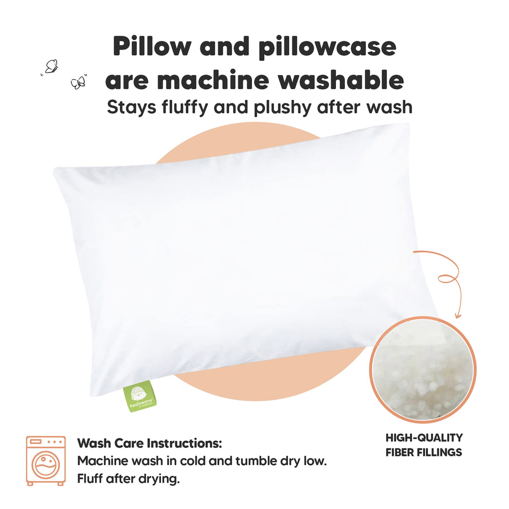 Toddler Pillow with Pillowcase, 13x18 My Little Dreamy Pillow (Soft White) | Kids Travel Bed Pillow for Sleep, Organic Cotton Small Pillowcase, Soft, Breathable, Machine Washable, Toddlers 2-5 years