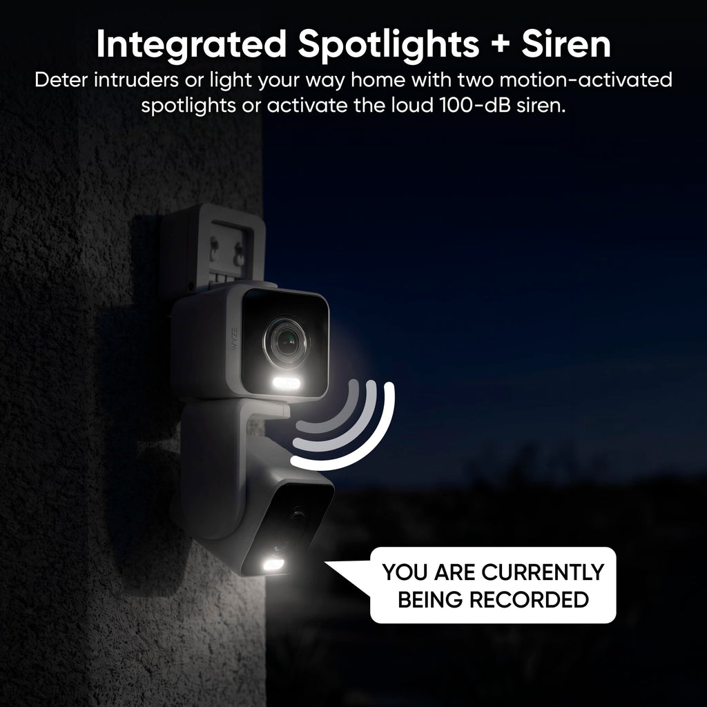 WYZE Duo Cam Pan Indoor/Outdoor IP65 2K 360° Pan/Tilt Smart Home Security Camera with Color Night Vision, Compatible with Alexa & Google Assistant, White