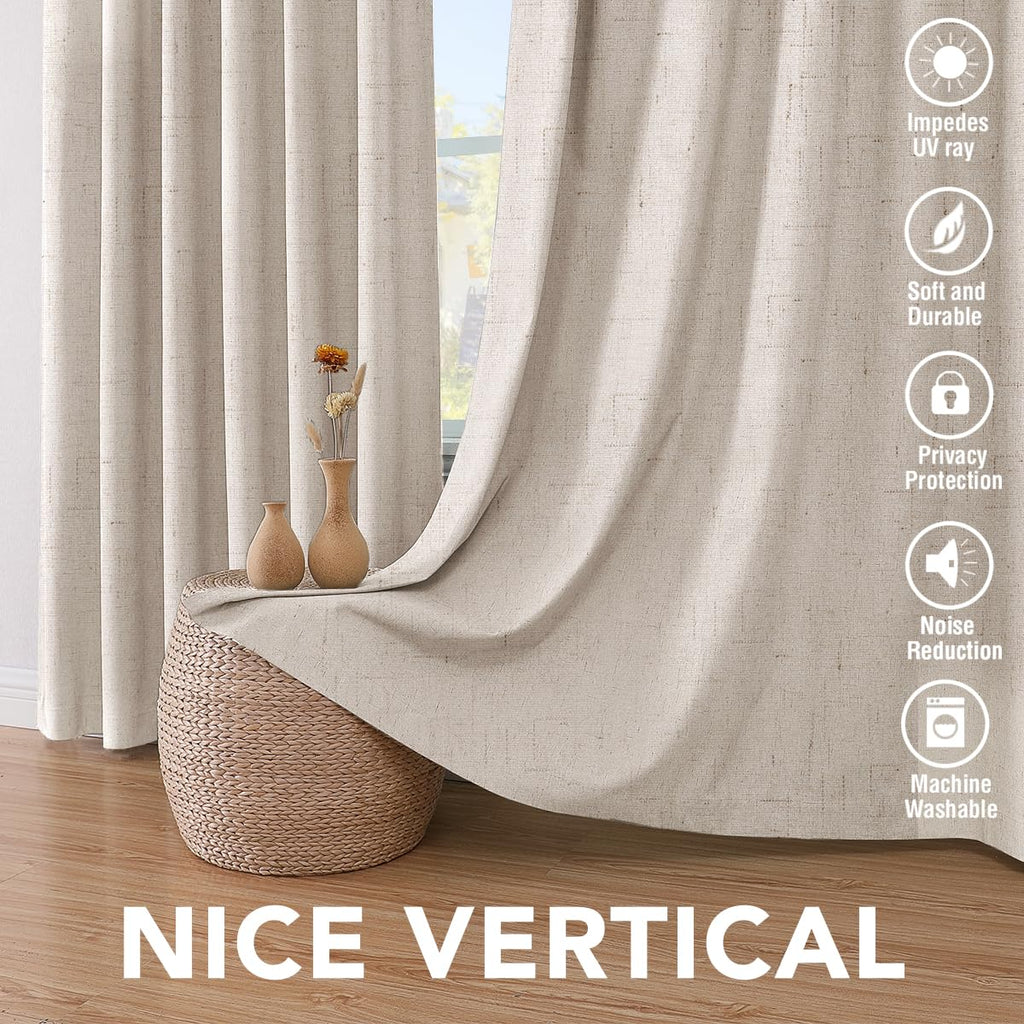 H.VERSAILTEX 100% Blackout Linen Curtains 84" L 2 Panels Natural | Total Black Out Drapes, Room Darkening Thermal Insulated, Grommet, GRS Certified, 52"W x 84"L Each for Bedroom/Living Room