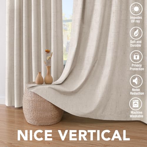 H.VERSAILTEX 100% Blackout Linen Curtains 84" L 2 Panels Natural | Total Black Out Drapes, Room Darkening Thermal Insulated, Grommet, GRS Certified, 52"W x 84"L Each for Bedroom/Living Room