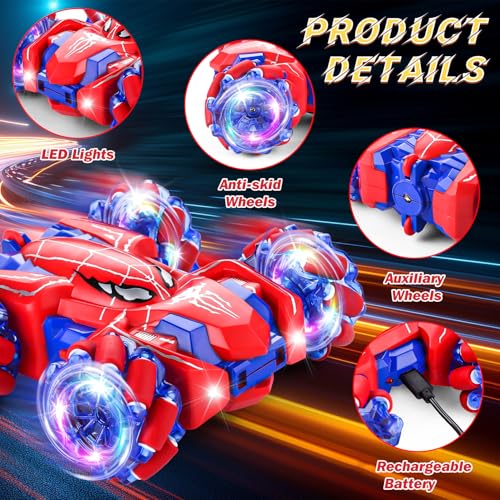 Spider Remote Control Car Headlight Double Sided Off-Road 360° Rotating Car | 2.4Ghz Rechargeable RC Stunt Car 4WD RC Drift Stunt Car for Boys Indoor Outdoor Toys 4-6 5-7 8-13