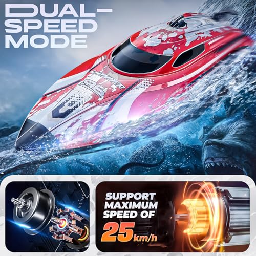 BEZGAR RC Boat TX126-12 Inch Remote Control Boat for Lakes and Pools | 25 KPH High Speed; Waterproof Design; 700mAh Rechargeable Battery; Ideal Toy Boat for Kids Adults; Red