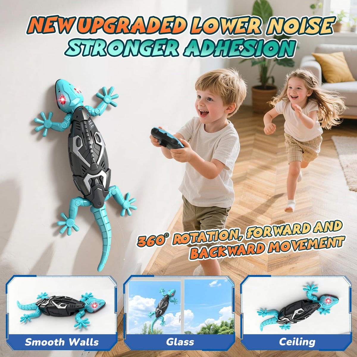 KETIEE RC Wall Crawler Gecko: Wall Climbing Gecko Toy for Kids | Remote Control Climbing Lizard with Led Glow Eyes,Rechargeable Floor Ceiling Crawling Robot Prank Toy,Gift for Boy Girl 3+Yrs