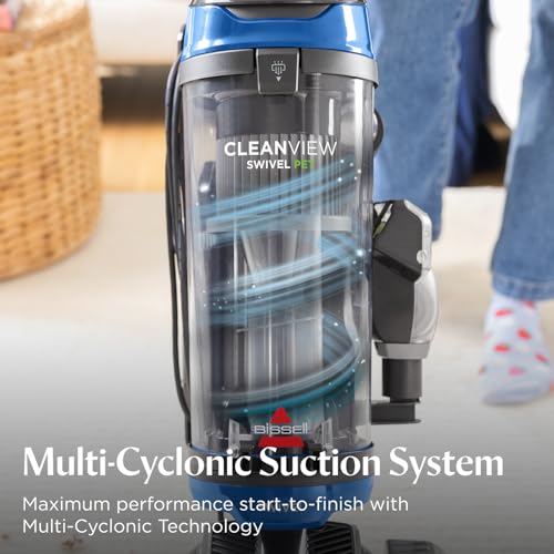 Bissell CleanView Swivel Vacuum, Triple Action Brush Roll, 3836 | Multi-cyclonic suction; extension wand; easy-empty dirt tank; swivel steering for maneuverability