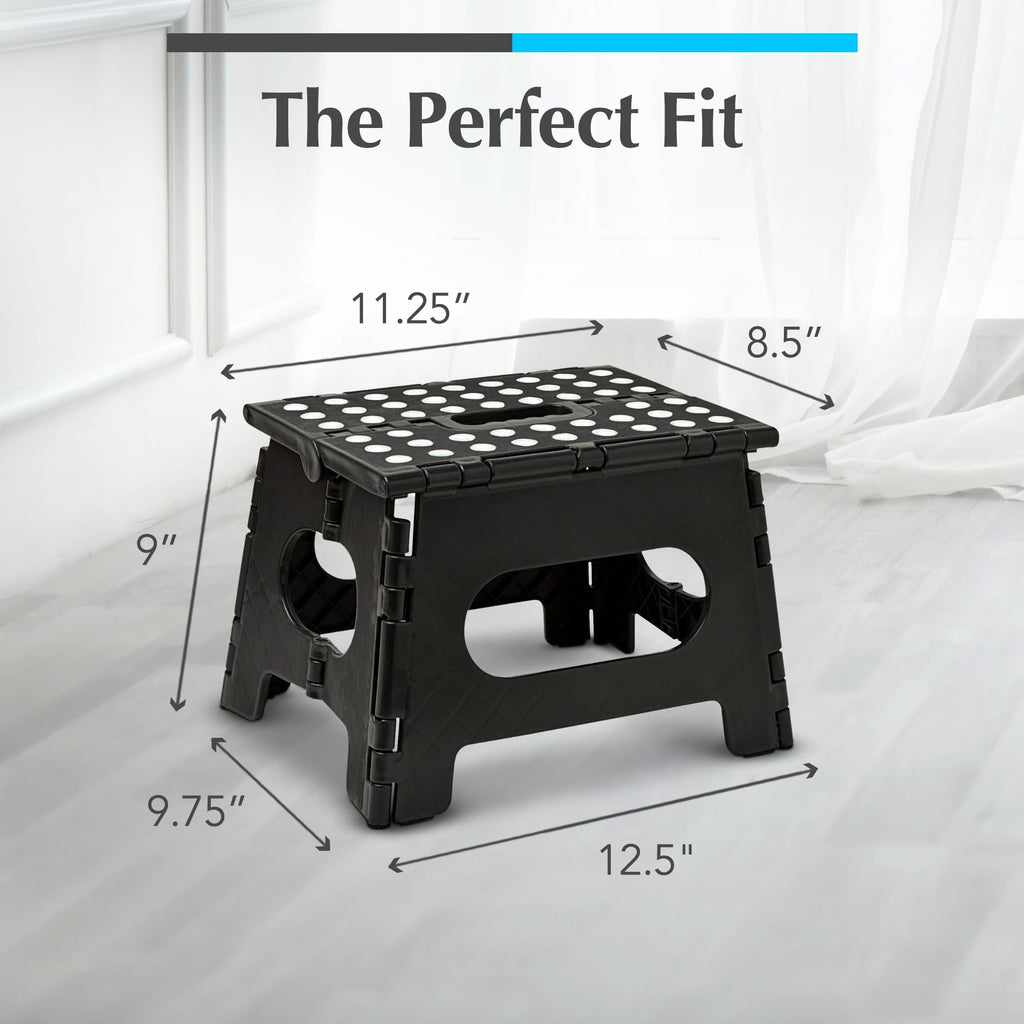Handy Laundry Folding Step Stool 9 Inch, Black, Non-Slip Holds 300 lbs | 9 Inch, Black, Foldable Collapsible Step Stool, Non-Slip, Holds 300 lbs, Kitchen Bathroom Bedroom, Adults