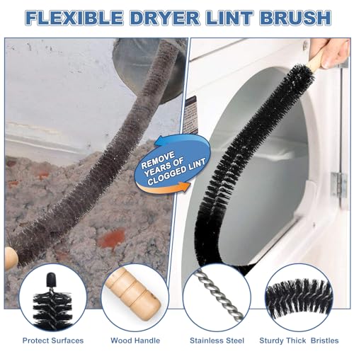 PetOde 2Pcs Dryer Vent Cleaner Kit Universal Vacuum Hose Attachment & Brush | Blue Upgraded Flexible Hose for Smooth Airflow Without Whistling Noise, Fits Most Vacuums for Deep Cleaning