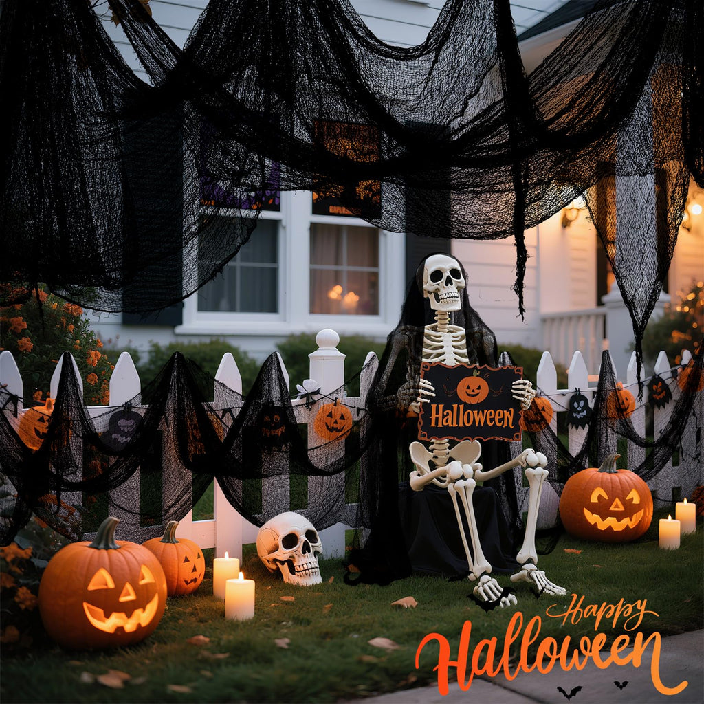 Land Guard Halloween Creepy Cloth Black 200 × 40 Inch Gauze Fabic | Gothic Halloween Decorations for Indoor Outdoor Haunted House Party, Easy to Hang, Cut at Will, Photo Backdrop