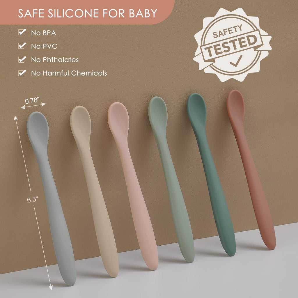 6-Piece Silicone Baby Feeding Spoons, First Stage Infant Spoons, Soft-Tip Easy on Gums I Baby Training Spoon | Infant Utensils Feeding Supplies, Dishwasher & Boil-proof