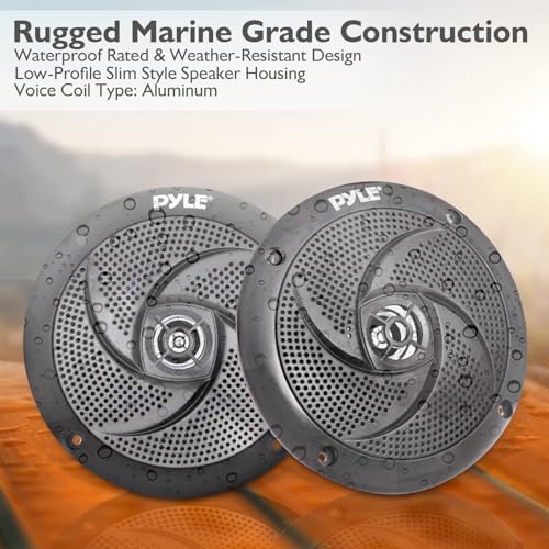 Low-Profile Waterproof Marine Speakers - 240W 6.5 Inch 2 Way 1 Pair Slim Style Waterproof and Weather Resistant Outdoor Audio Stereo Sound System, for Boat, Off-Road Vehicles - Pyle (Black)