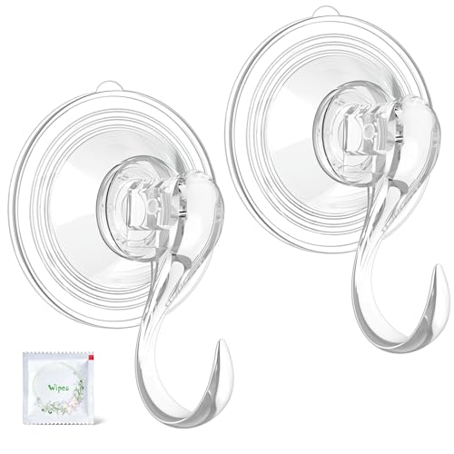 VIS'V Suction Wreath Hanger with Wipes, 22 Lb Capacity, Large, Clear, 2 Pcs | Heavy Duty, Removable and Reusable, Invisible Design, Locking Technology, Dual Vacuum Suction, Fit for Smooth Flat Surfaces