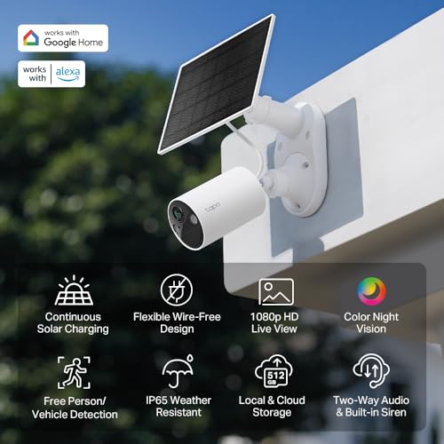 Tapo SolarCam C402 KIT 1080p Outdoor Wireless Security Camera | Battery Power with Solar, Person Detection, Subscription-Free Local Storage or Optional Cloud, Works with Alexa & Google Home