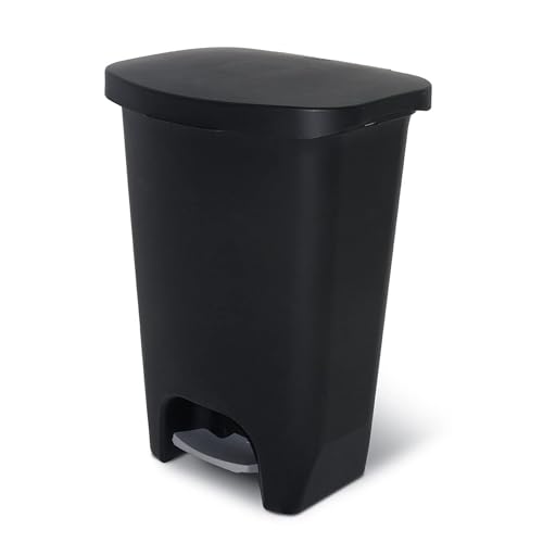 Glad Trash Can with Clorox Odor Protection | Plastic Bin, 13 Gal, Black | Kitchen Waste Bin | Hands Free with Step On Foot Pedal and Garbage Bag Rings