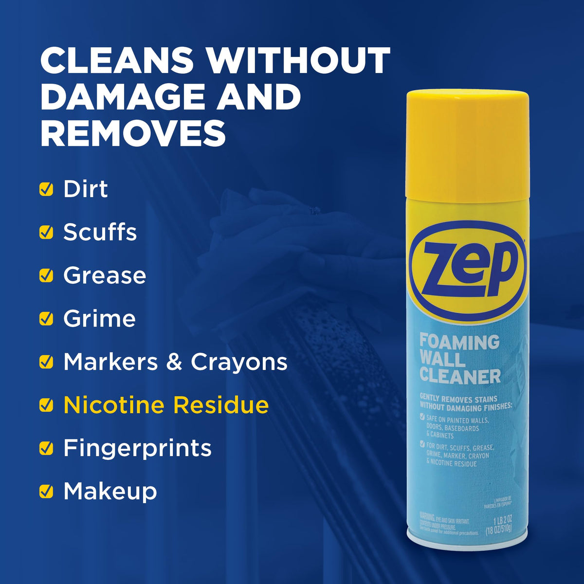 Zep Foaming Wall Cleaner - 18oz - Removes Scuffs & Stains | Removes Stains Without Damaging Finishes