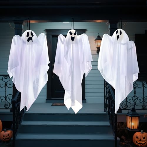 JOYIN 3 PCS Halloween Party Decorations 27.5" Hanging Ghosts, Cute Flying Ghosts for Front Yard Patio Lawn Garden Party Décor and Holiday Decorations
