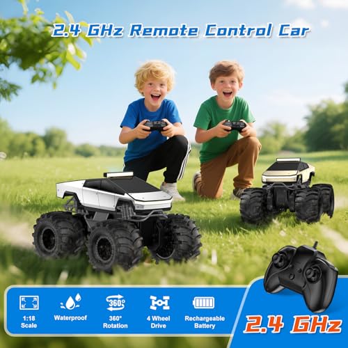 Amphibious Remote Control Car, 1:18 Monster Truck Toys for Boys RC Cars | 2.4 GHz Waterproof RC Trucks, 4WD All Terrain Off-Road Pickup, Kids Christmas Birthday Gifts Present Boys Girls Toys Ages 6+