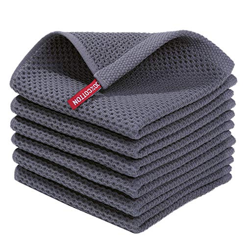 Homaxy 100% Cotton Waffle Weave Kitchen Dish Cloths 6-Pack, Dark Grey | 12 x 12 Inches, Ultra Soft Absorbent Dish Towels, Quick Drying Dish Rags with Hanging Loop