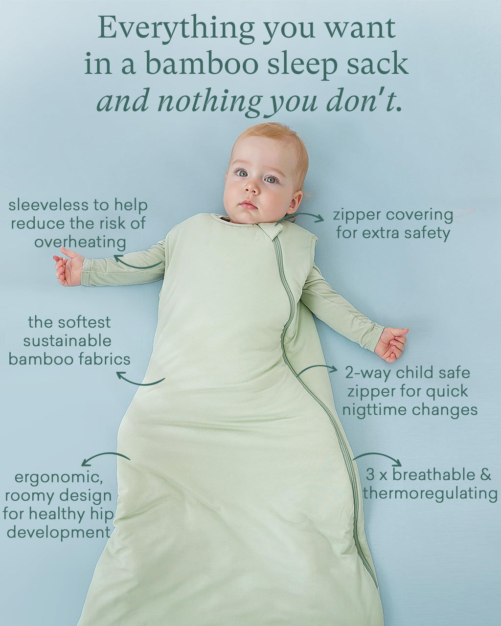 PurComfy Supersoft Bamboo Viscose Sleep Sack, 1.0 TOG Baby Sleeping Bag | Ideal For Sensitive Skin, 2-Way Zipper, All Season Baby Wearable Blanket, Neutral for Boy Girl