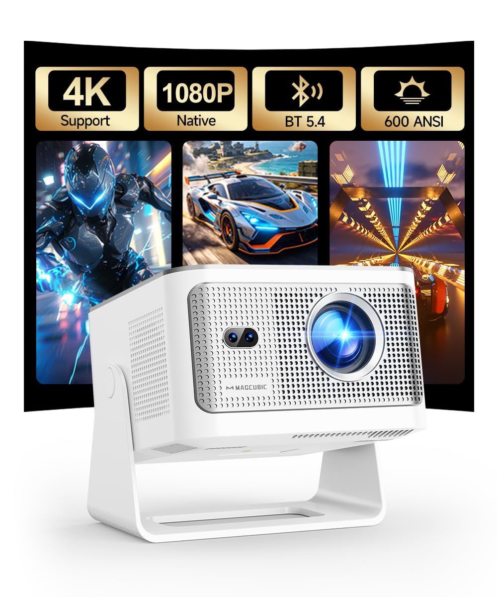 Magcubic HY350MAX Mini Projector, 600 ANSI, 4K Support, Auto Focus | Native 1080P Mini Portable Easy Setup 4-in-1 Auto WiFi 6 •BT5.4 • Android14 Movie Projector for Home Theater Outdoor